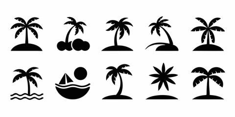 Fototapeta premium Tropical beach resort logo design featuring a coconut tree silhouette