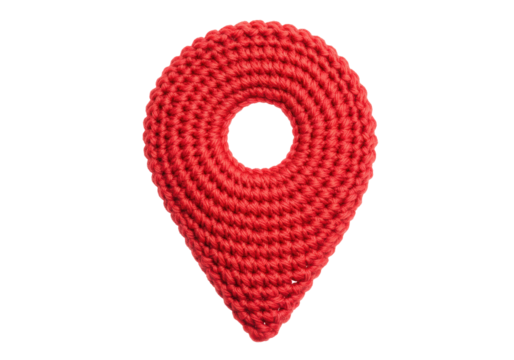 Isolated Red Crocheted Map Pointer Sign