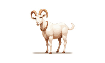 Wild Curly Horned Goat, Ram Sheep, Wild Goat, Wild Sheep, Horned Ram Illustration with a shadow on a white background