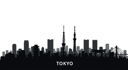 Tokyo skyline silhouette with iconic towers and modern architecture