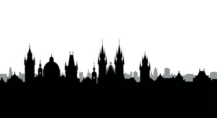 Obraz premium Prague cityscape silhouette with historic gothic architecture at sunset