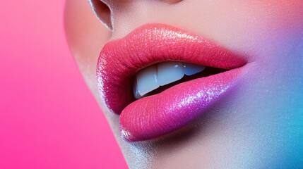 A close-up of a lipstick bullet gliding smoothly over lips, leaving a bold and vibrant color