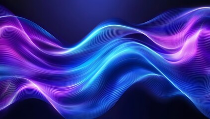 Abstract background with blue and purple waves, glowing lines. Modern wallpaper design for banner, poster, or presentation