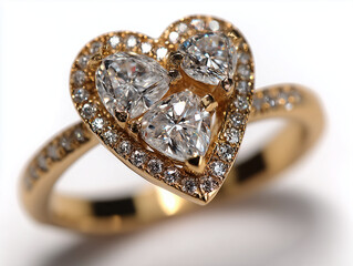 golden ring with heart made of diamond