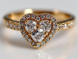 golden ring with heart made of diamond