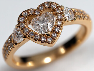 golden ring with heart made of diamond