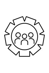 Obraz premium Business team collaboration graphic, depicting a unified working group inside a cog