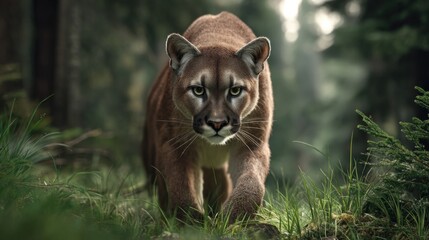 Fototapeta premium Cougar Prowling Through Forest in Search of Prey