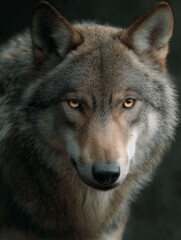 Fototapeta premium Wolf with glowing eyes, symbolizing strength and the hunt at night.