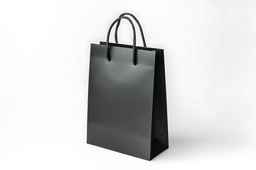 Black paper shopping bag mockup on white background. 3D rendering