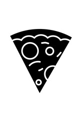 Stylized black pizza wedge symbol. Simple, dark pizza slice illustration