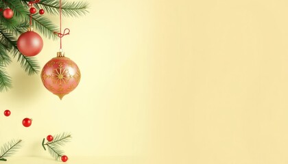 Elegant christmas ornaments on pastel background with empty space for message