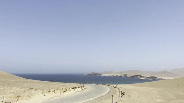 Desert Road Leading to the Pacific in Paracas National Reserve, Peru