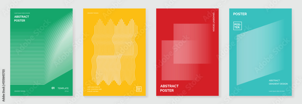 Poster abstract line wave gradient poster background vector set. minimalist cover template with vibrant per