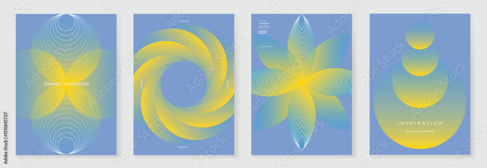 Poster modern gradient poster background vector set. cover template with vibrant perspective geometric pris