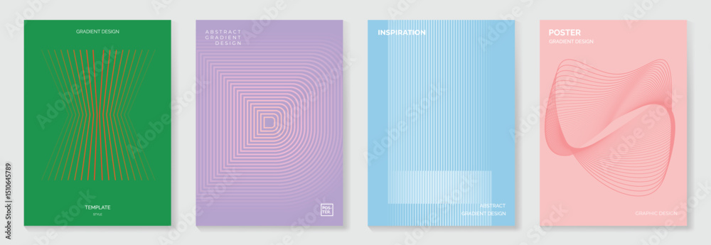 Poster abstract line wave gradient poster background vector set. minimalist cover template with vibrant per