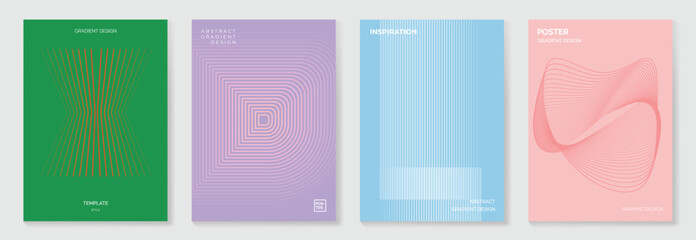 Fototapeta na wymiar Abstract line wave gradient poster background vector set. Minimalist cover template with vibrant perspective line wave in motion. Ideal design for social media, cover, banner, flyer, music, ads.