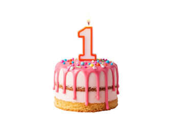 Isolated Birthday Cake with Number One Candle