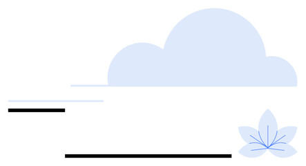 Light blue cloud paired with abstract lotus flower and linear accents. Ideal for themes thumbs up nature, mindfulness, calmness, simplicity, relaxation, purity, modern design. A flat simple metaphor