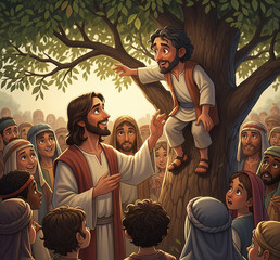 Obraz premium Jesus and Zacchaeus