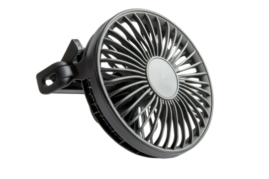 Compact portable black circle fan with adjustable clip for desktop use and personal cooling in offices homes outdoor settings small and lightweight device