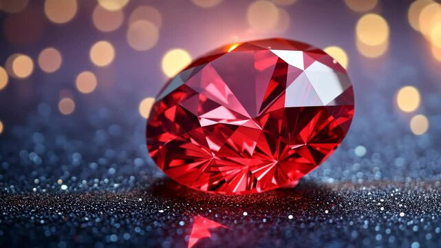 red ruby gemstone on glitter glow ground 
