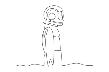 Continuous one line drawing of astronaut preparation. Professional job profession minimalist concept. Single line draw design vector graphic illustration