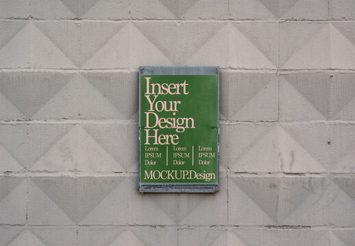 Signboard Blank on Textured Gray Wall. PSD Mockup