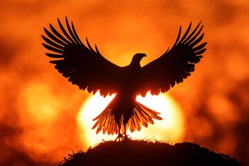 Silhouette of a phoenix rising from the ashes