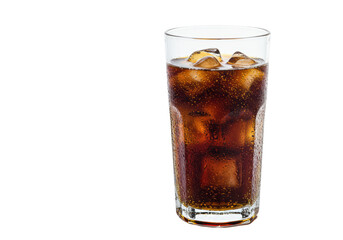 Isolated Glass of Cola with Ice Cubes and Bubbles