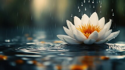 White Lotus in Rain
