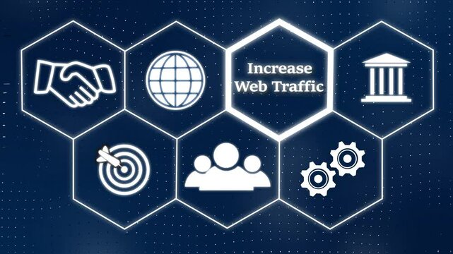 A Increase Web Traffic concept button on a futuristic. Abstract seamless animation of mesh glowing dots digital luxurious wave particles flows background. Motion of digital data flow.