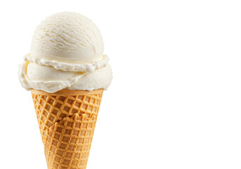 Isolated Creamy White Ice Cream Cone with Double Scoop