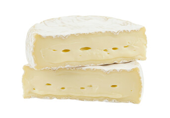 Isolated Slices of Creamy Brie Cheese Displaying its Soft Interior