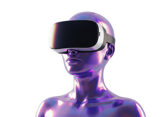 Isolated Abstract Metallic Figure Wearing Virtual Reality Headset