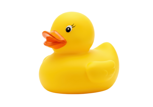 Isolated Classic Yellow Rubber Duck Toy with Black Eyelash
