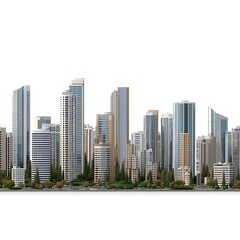 Modern city skyline panorama isolated on white background