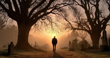 Sunrise walk in cemetery - Powered by Adobe
