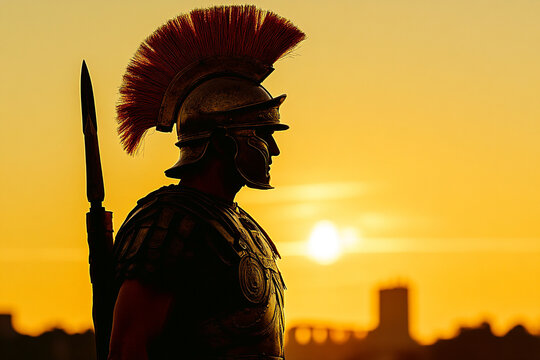 Silhouette of a Roman centurion holding a gladius