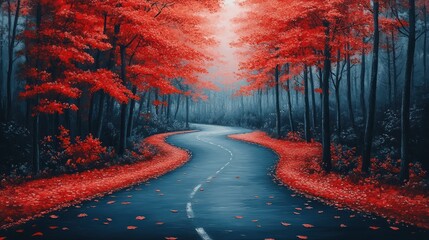 Winding road through autumn forest