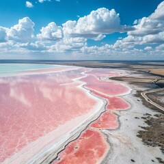 Aerial View of Pink Salt Lake Stunning Natural Landscape