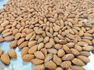 top view of almonds, oven baked almonds