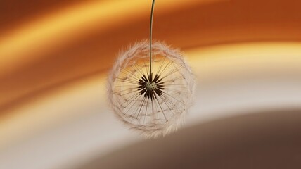 Delicate dandelion seed head against a warm earthy toned abstract background