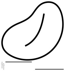 Freeform bean-thumbs up curved black shape alongside straight lines and thin directional arrows. Ideal for concepts of flow, movement, direction, structure, minimalism, abstraction, flat simple