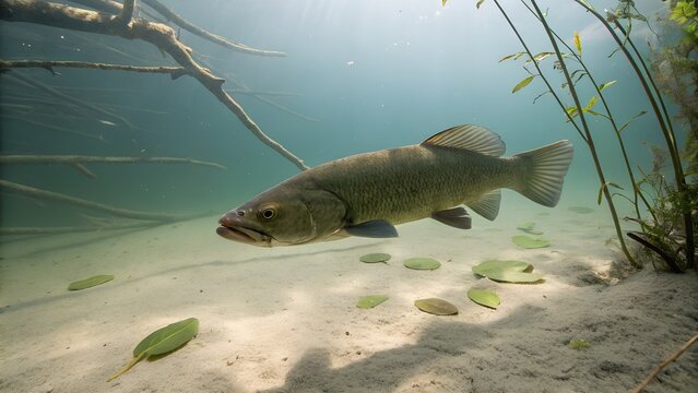Single Bowfin Fish in Swampy Freshwater Habitat with Natural Lighting
