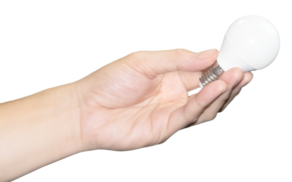 Hand holding a light bulb isolated