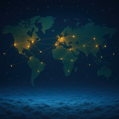 Digital world map with glowing connections, showcasing global networking and communication. image evokes sense of connectivity and technology