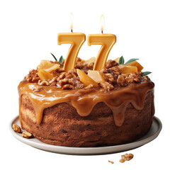 Celebrating 77 years with a delicious cake transparent background food photography studio lighting festive atmosphere