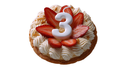 Celebratory cake with number three transparent background sweet dessert whimsical vibe close-up view fun concept