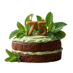 Celebration of 75th birthday with mint cake transparent background food photography festive atmosphere close-up view
